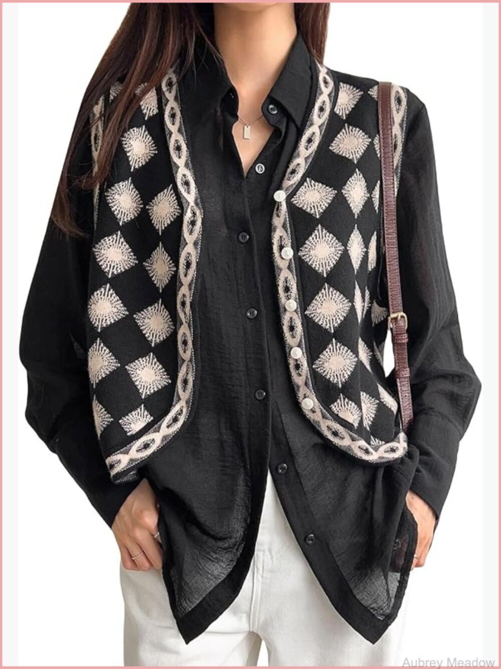 Argyle V-Neck Button Front Cardigan Sleeveless Knit Sweater Vest